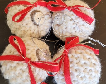 Ornaments (Set of 4) - Christmas/Hand-Knit/Rustic/Chunky/Farmhouse