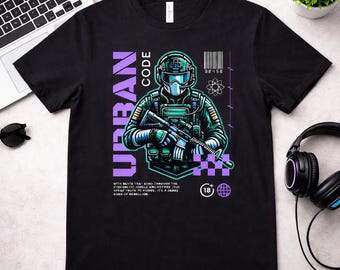 Urban Code Cyberpunk T-Shirt | Futuristic Soldier Graphic Tee | Gamer Streetwear Shirt