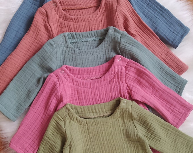 Muslin Baby/Kids Shirt, Multi Muslin Toddler Top, 100% Cotton Baby Sweatshirts Child, Organic Baby/Kids Clothes, Newborn Boys Girls Clothes