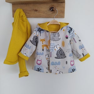 Kinder Wendejacke mit Kapuze/ Senfgelbe Baby Jacke / Kleinkind Outfit / Baby Outfit/ 4 Schichten von Multi Musslin-Seasonal-Kids Jacke