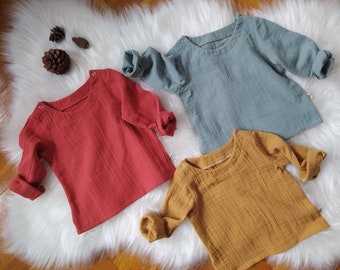 Muslin Baby/Kids Shirt, Double Gauze Shirt, Muslin Toddler Top, Organic Baby/Kids Clothes, 100% Cotton Baby T-shirt