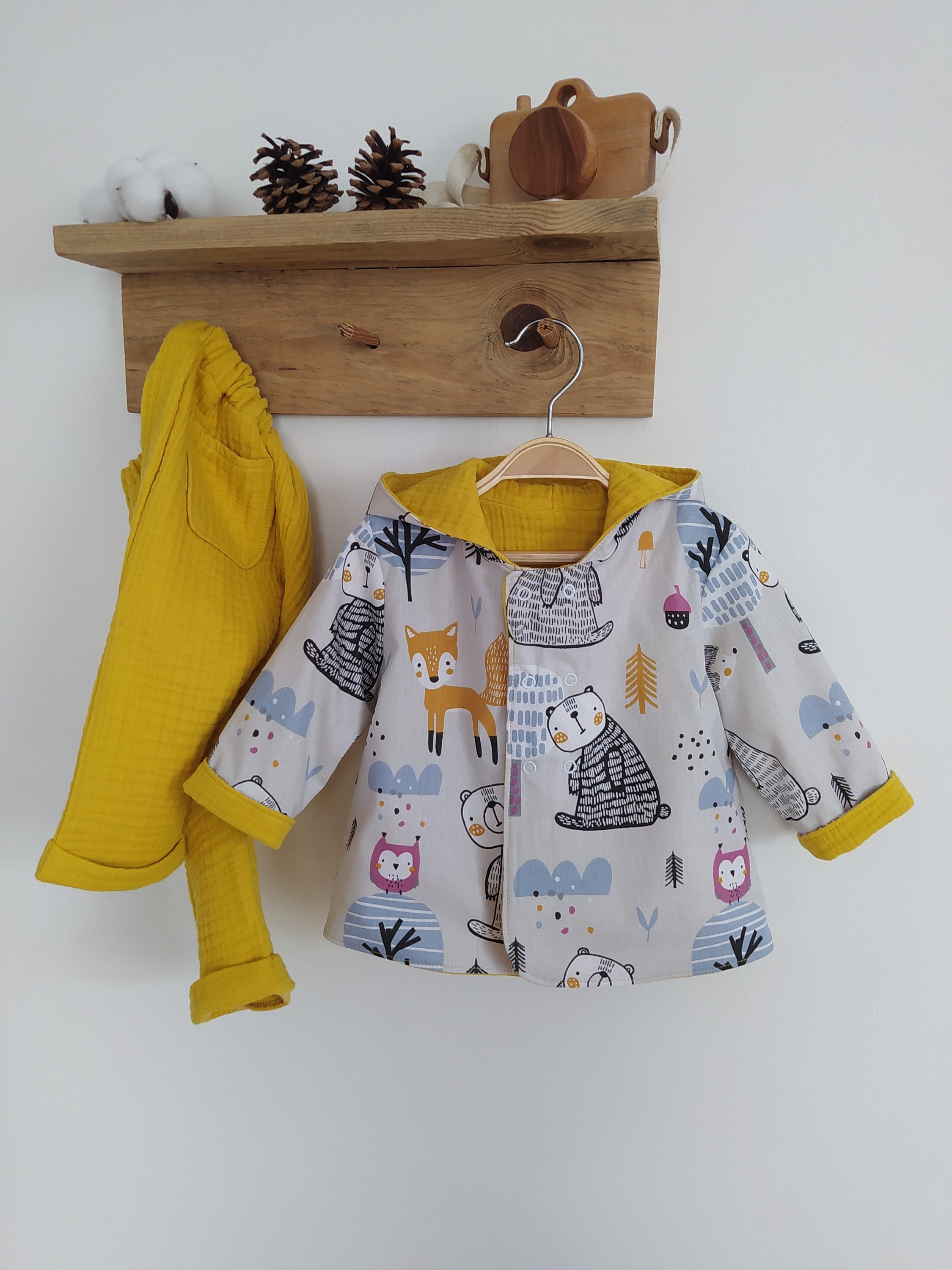 Buy Children Reversible Hooded Jacket/ Mustard Yellow Baby Jacket