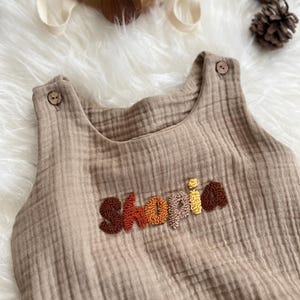 Personalized Baby Rompers, Hand Embroidered Name Muslin Overalls, Toddler Dungarees with name,Baby Shower Gift,Unisex Birthday Gift for Kids