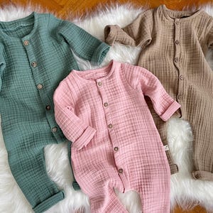 Boho Baby Romper, Newborn Baby Muslin Outfit, Baby Long Sleeve Jumpsuit, Organic Cotton Toddler Muslin Romper, Baby Shower Gift