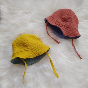 Baby/Toddler Summer Hat, 100% Cotton Muslin Summer Hat, Sun Hat, Yellow/ Pink/ Blue/ Green/ Brick Color Hat