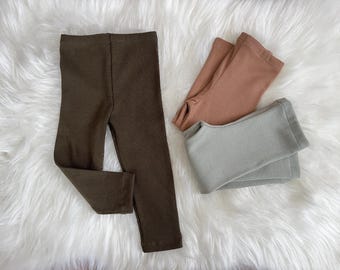 Ribbed Baby Leggings | Stretchy Cotton Toddler Pants | Neutral Kids Basics | Soft Everyday Baby Pants | Unisex Baby Bottoms