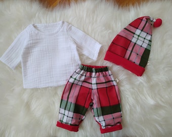Christmas Child Top Pants and Hat, 3-Piece Set Baby, Christmas Child Gift, Kids/Newborn Organic Cotton Set, Kids Santa Hat