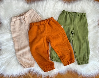 Summer Toddler Pants, Baby Muslin Pants, Double Muslin Trousers, Boho Style Pants, Baby Clothing, Organic Cotton, Unisex Pants