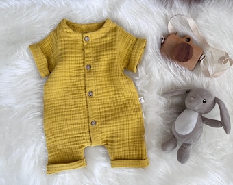 Organic Muslin Baby Romper: Boho Short Sleeve Jumpsuit