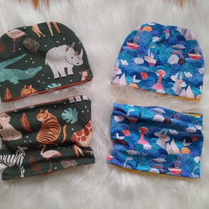 Baby& Child Beanies and Scarf Set, Organic Cotton Jersey Beanies Scarf, Toddler Hat, Gender Neutral, Mushroom Koala Animals Pattern