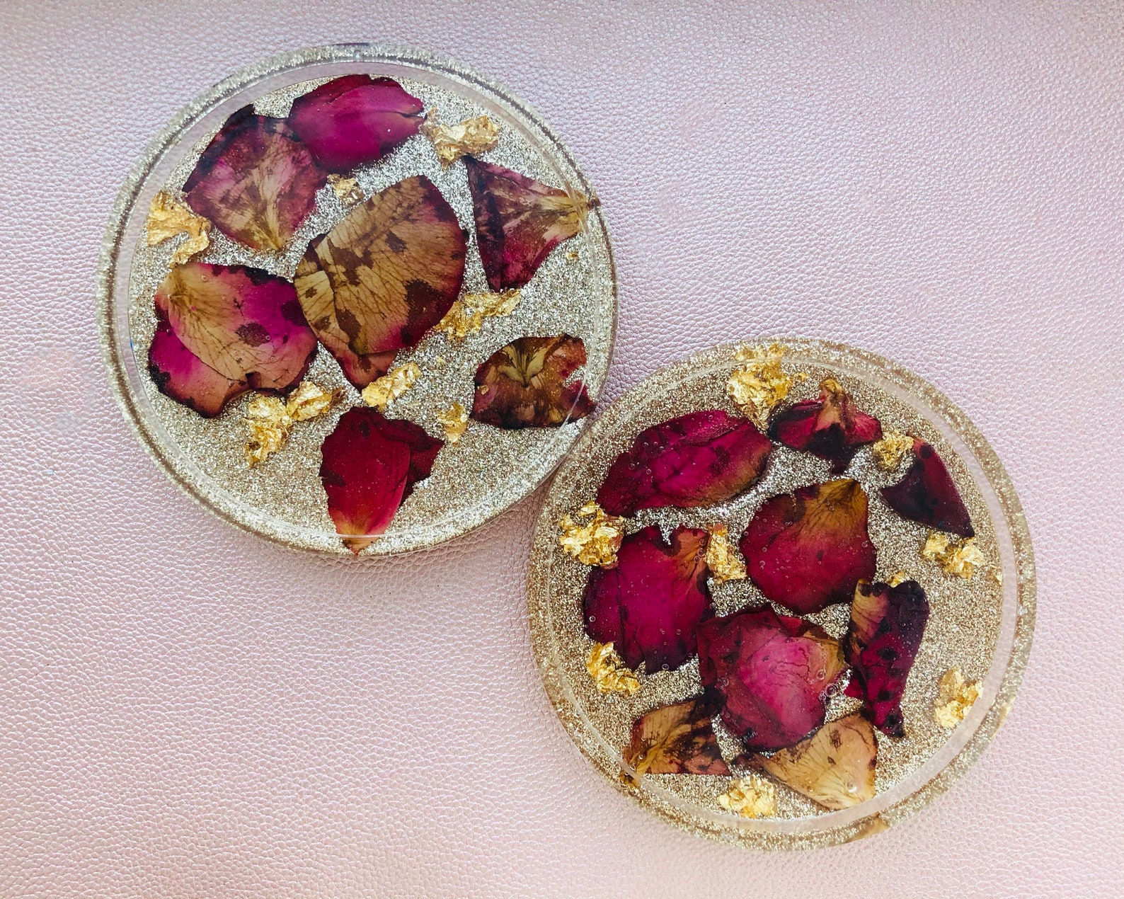 Resin Coasters with Real Dried Roses Set of 2 Etsy