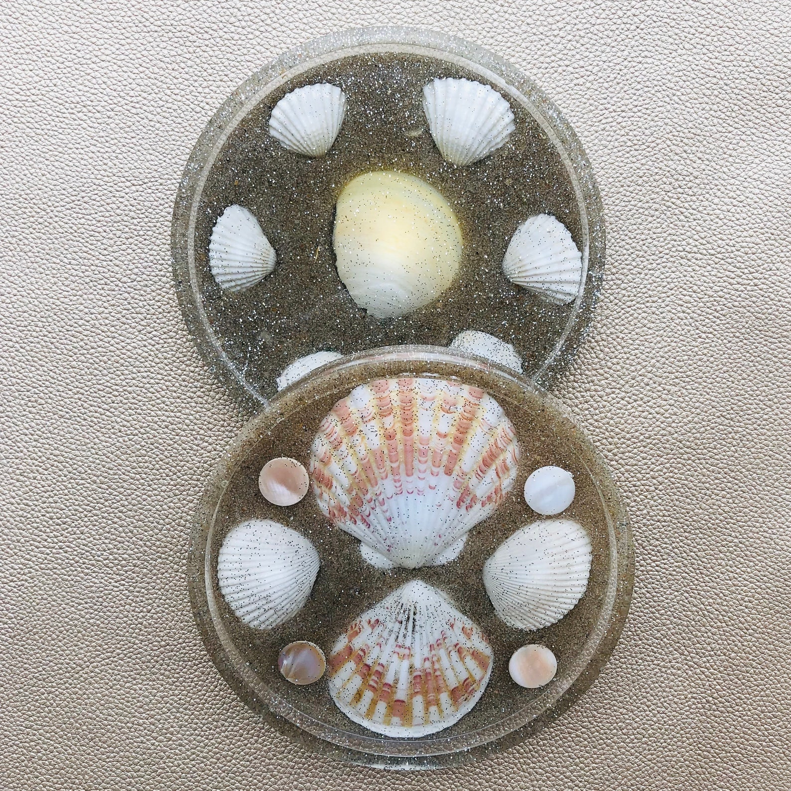 Seashell Resin Coasters Made With Real Sand Set of 2 Etsy