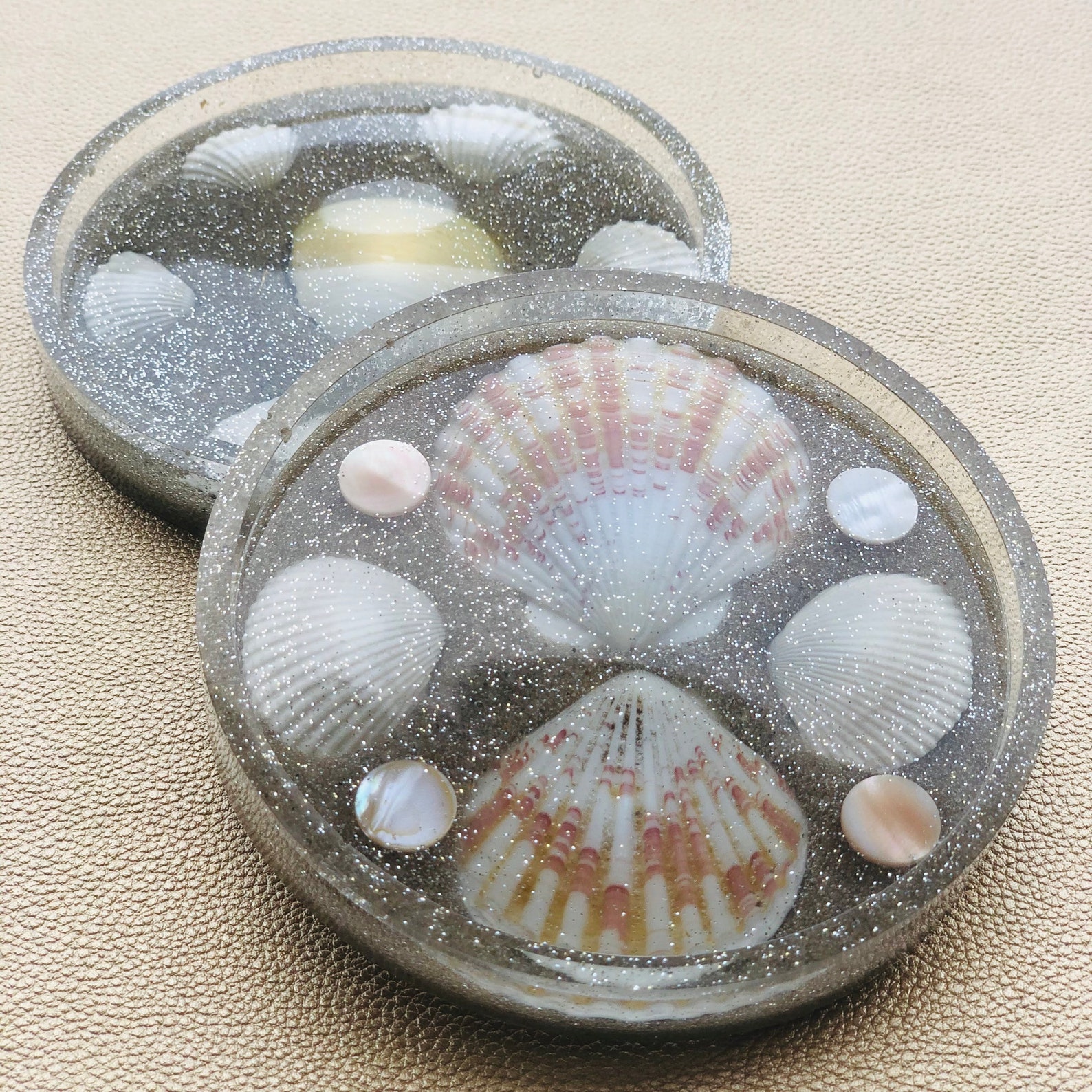 Seashell Resin Coasters Made With Real Sand Set of 2 Etsy