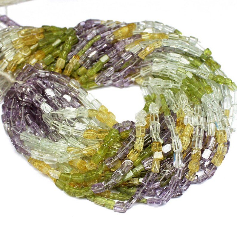 5 Strand Natural Multi Smooth Rectangle Gemstone Loose Spacer Beads 14 6mm 7mm PK2