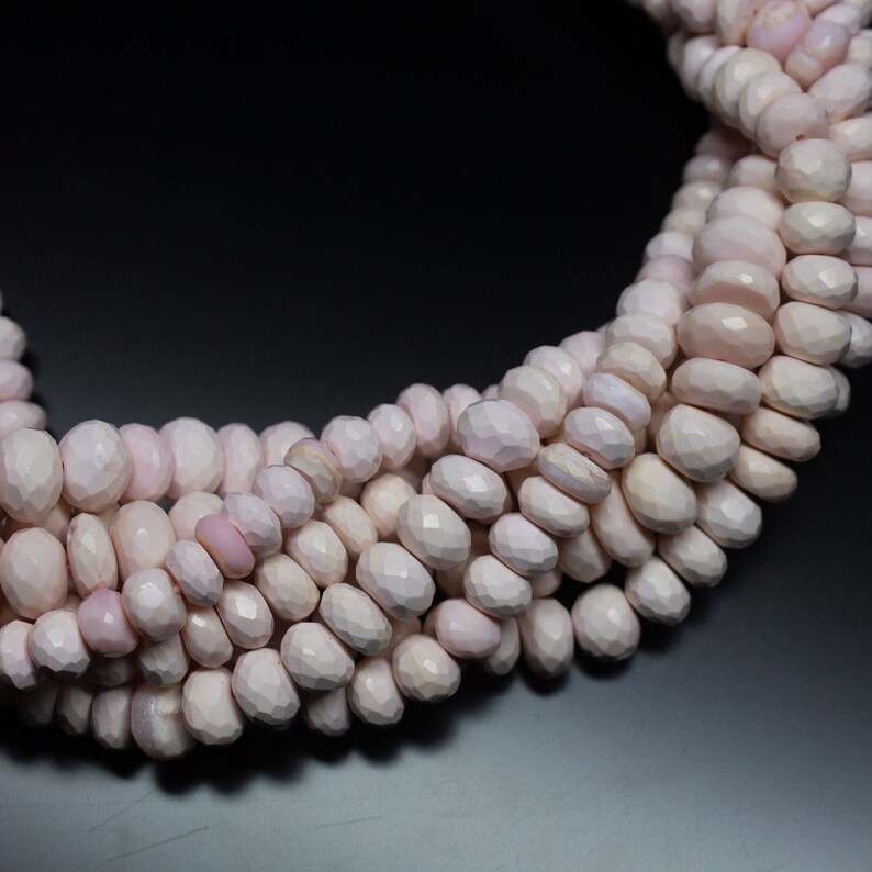 Natural Pink Opal Faceted Rondelle Shape Gemstone Beads Strand 10 6mm 8mm