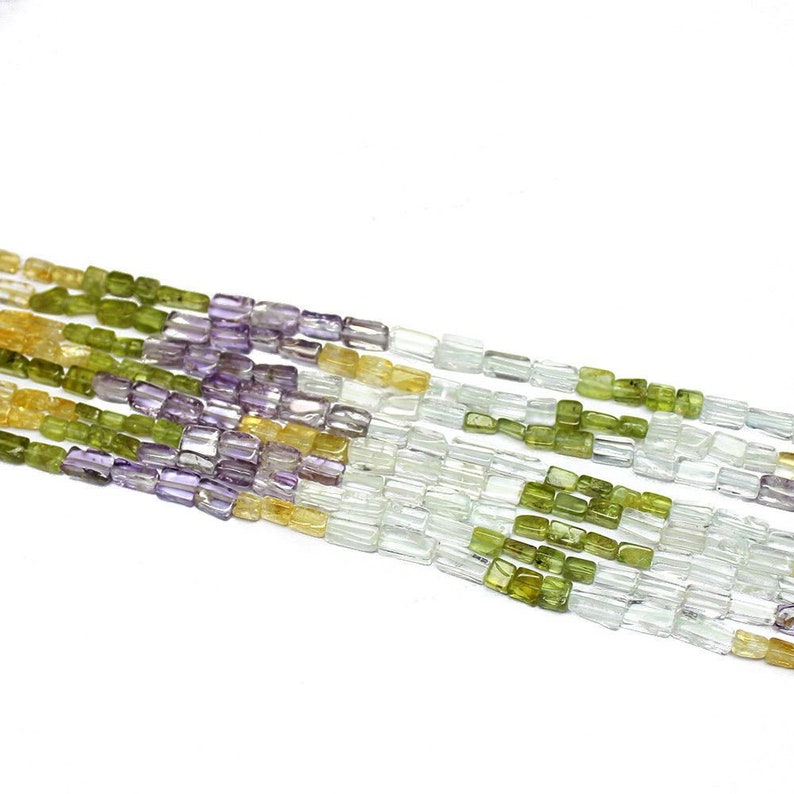 5 Strand Natural Multi Smooth Rectangle Gemstone Loose Spacer Beads 14 6mm 7mm PK2
