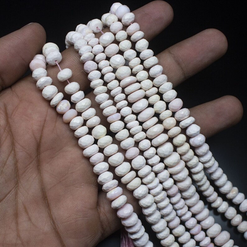 Natural Pink Opal Faceted Rondelle Shape Gemstone Beads Strand 10 6mm 8mm