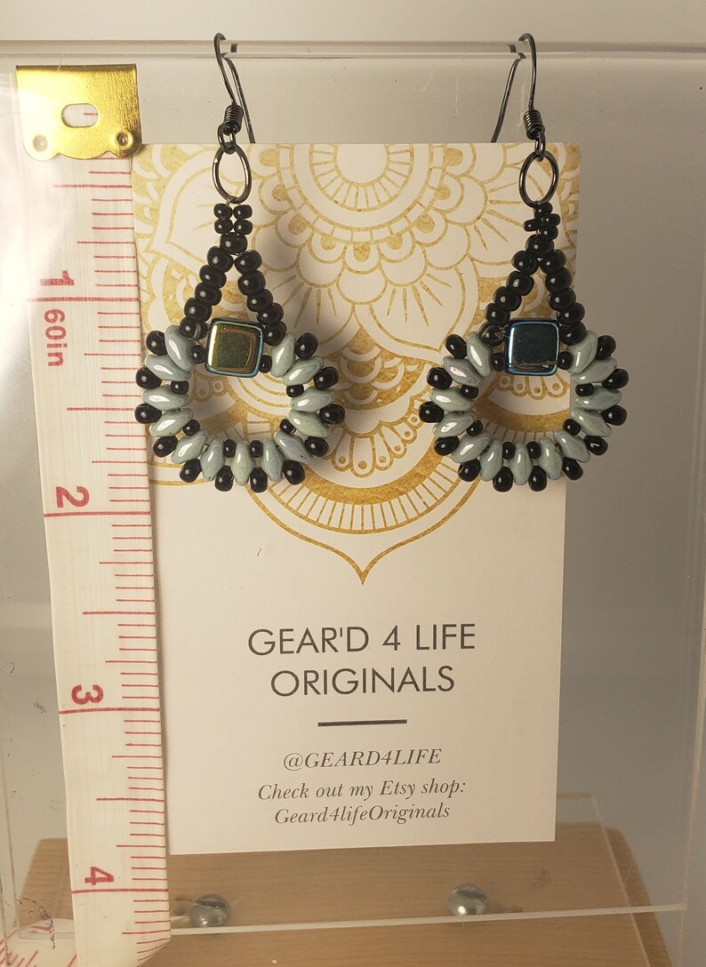 HANDCRAFTED Czech glass beaded hand strung dangling EARRINGS