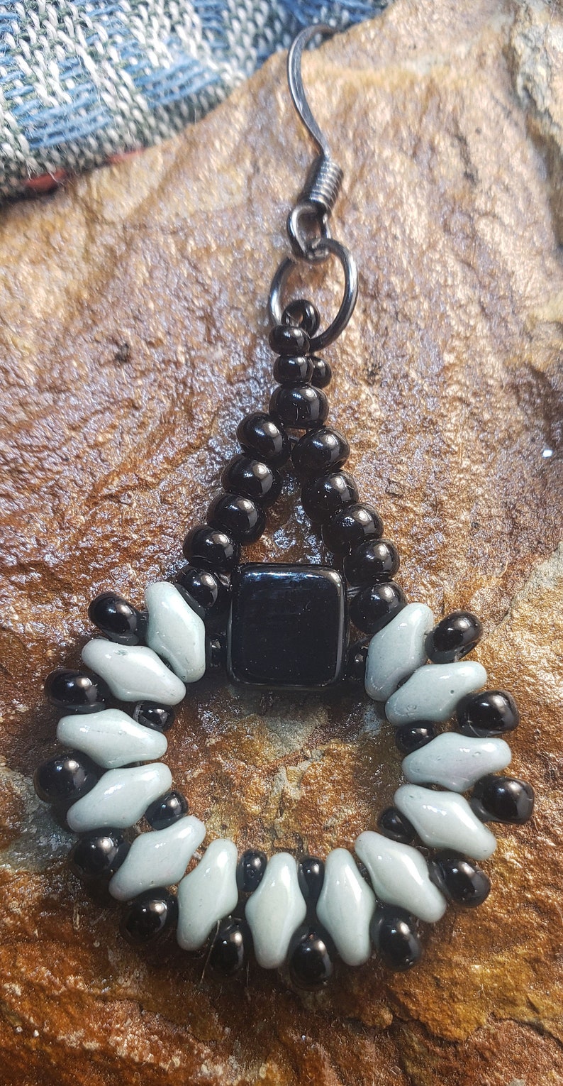 HANDCRAFTED Czech glass beaded hand strung dangling EARRINGS