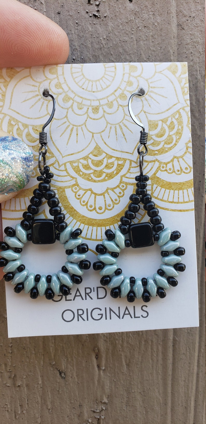 HANDCRAFTED Czech glass beaded hand strung dangling EARRINGS