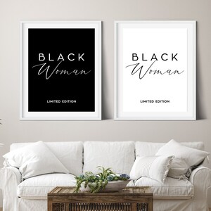 2 Piece Black Woman Typography Wall Art; Positive Black Phrase / Message; Fashion Wall Decor