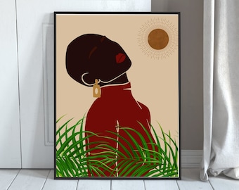 Sztuka Afroamerykańska; Odważny abstrakcyjny wydruk; Sztuka ścienna / plakat przedstawiający czarną kobietę; Nowoczesny wydruk przedstawiający czarną dziewczynę; Plik do pobrania cyfrowego