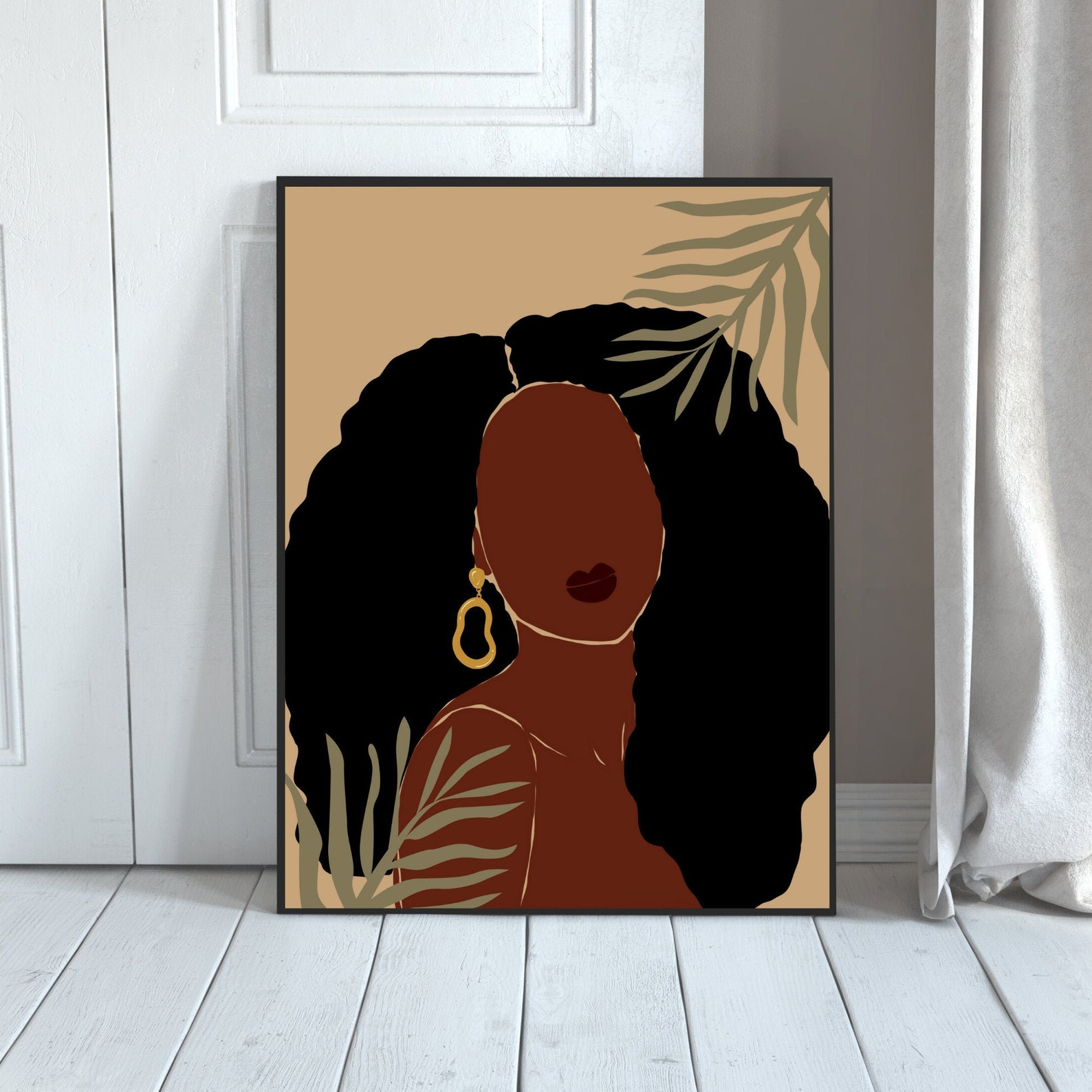 African American Woman With Afro Female Abstract Art Earth Tones Colour ...