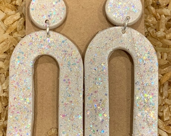 Arch Earrings  w/ Holographic Glitter - Polymer Clay