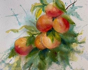 Peaches original watercolor painting