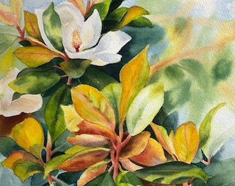 Magnolia in bloom Floral  Original watercolor painting