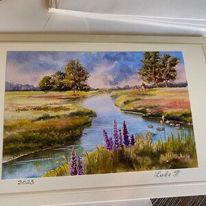 私のオリジナル絵画の写真が入った芸術的な折り畳み式の空白のグリーティングカードと封筒