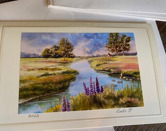 Artsy greeting folded blank card with photo of my original painting with envelope
