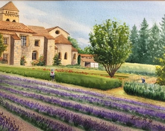 Lavender bloom, Van Gogh's Lavender in St.Remy, Provence, France, Original watercolor painting