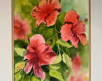 Red lilies floral original watercolor painting