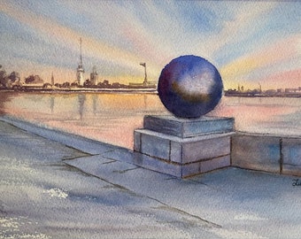 City of white nights, St. Peterburg, Russia, original watercolor painting