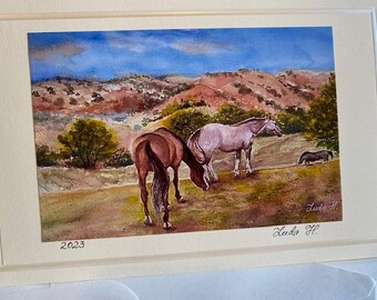 Card with envelope, greeting blank folded card featuring photo of my original watercolor painting
