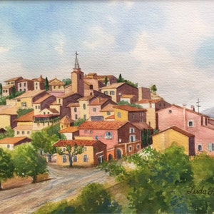 Village of Roussillon, Provence, France, Original watercolor painting