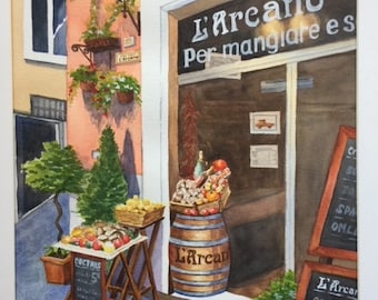 On a streets of Rome, Italy original watercolor painting
