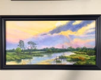 Original oil painting "Sunrise, sunset over my beautiful homeland", landscape painting