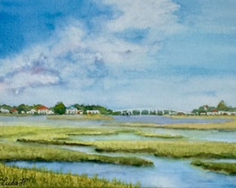Marshes, Coastal landscape, Amelia Island, Water,  Original Watercolor painting, Ponte Vedra Florida