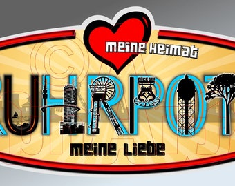 Aufkleber Meine Heimat Ruhrpott, Autoaufkleber, Skyline-Aufkleber, Laptop-Aufkleber, Sticker