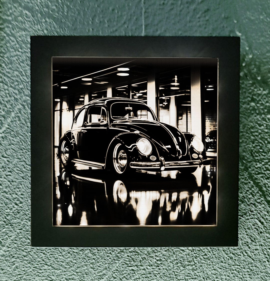 Vw Pattern Frame Illuminated Picture Frame With Mirror Motif VW Beetle. - Etsy