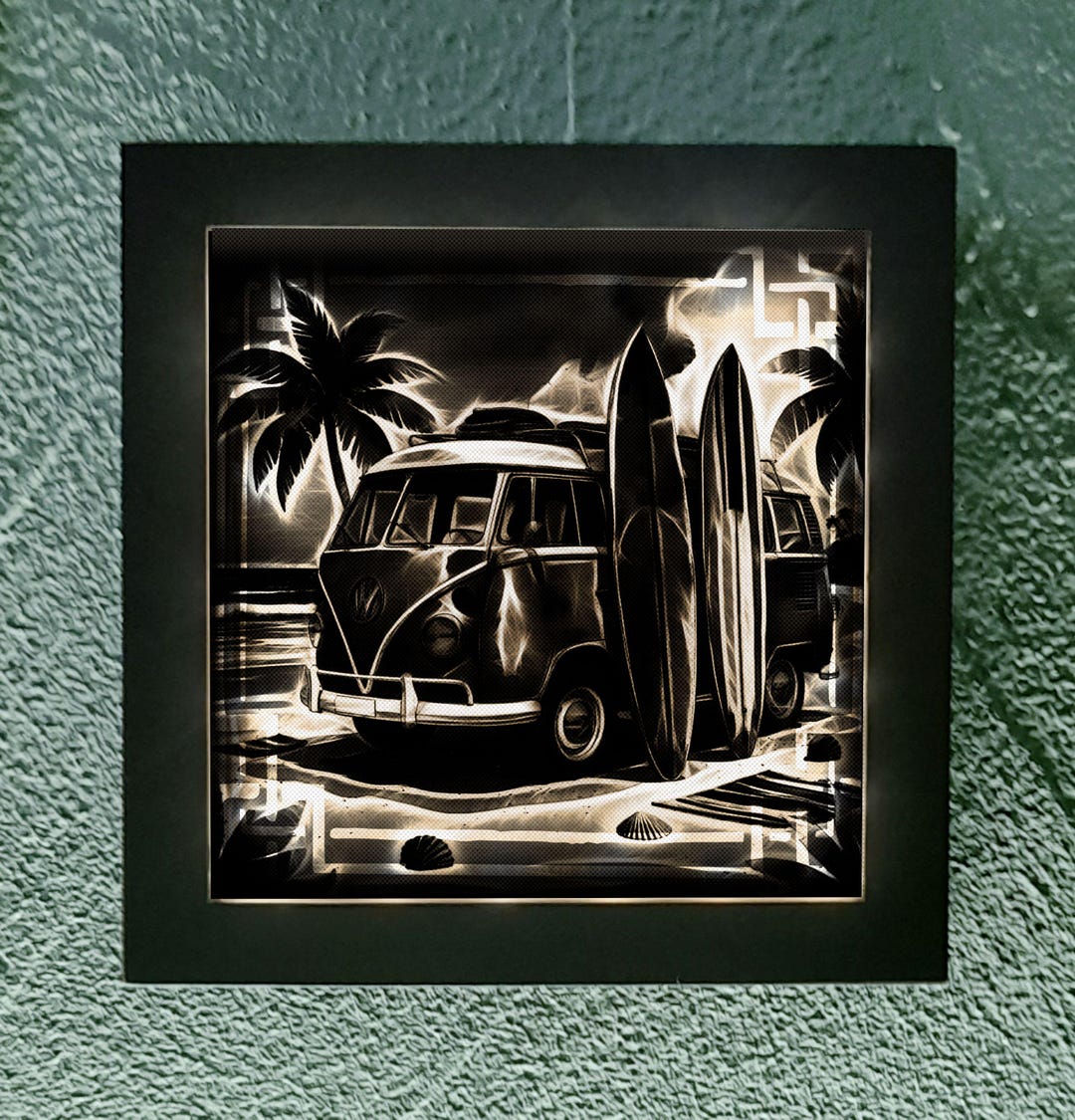 Vw Pattern Frame Illuminated Picture Frame With VW Bus Mirror Motif. - Etsy