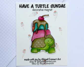 Turtle Sundae Decorative Magnet - Whimsical Magnet l Fridge Magnet | Cute Whiteboard Magnet| Water-Resistant | kawaii turtle