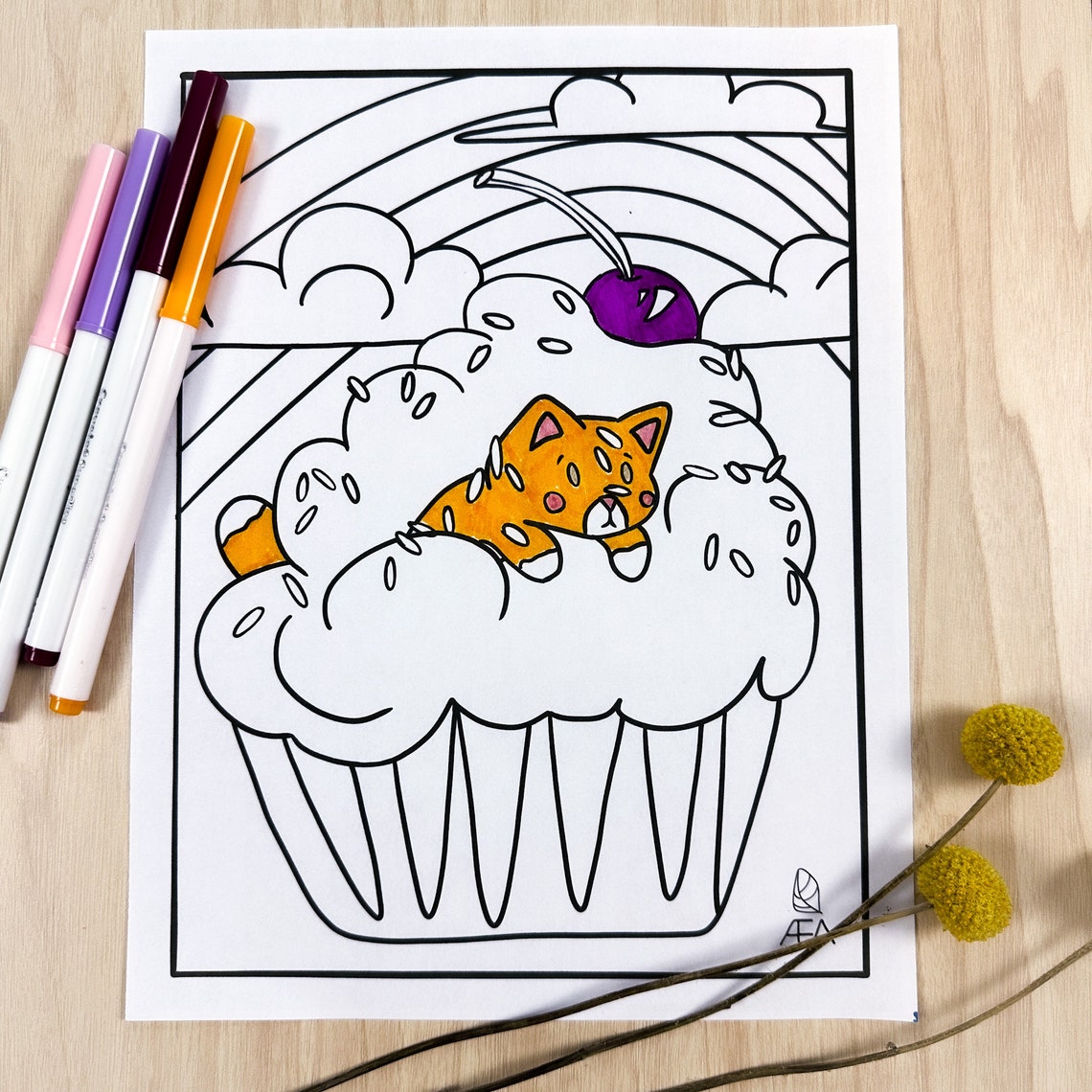 Cupcake Kitty Coloring Page Downloadable Print at Home Coloring Page