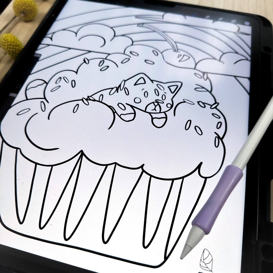 Cupcake Kitty Coloring Page Downloadable Print at Home Coloring Page