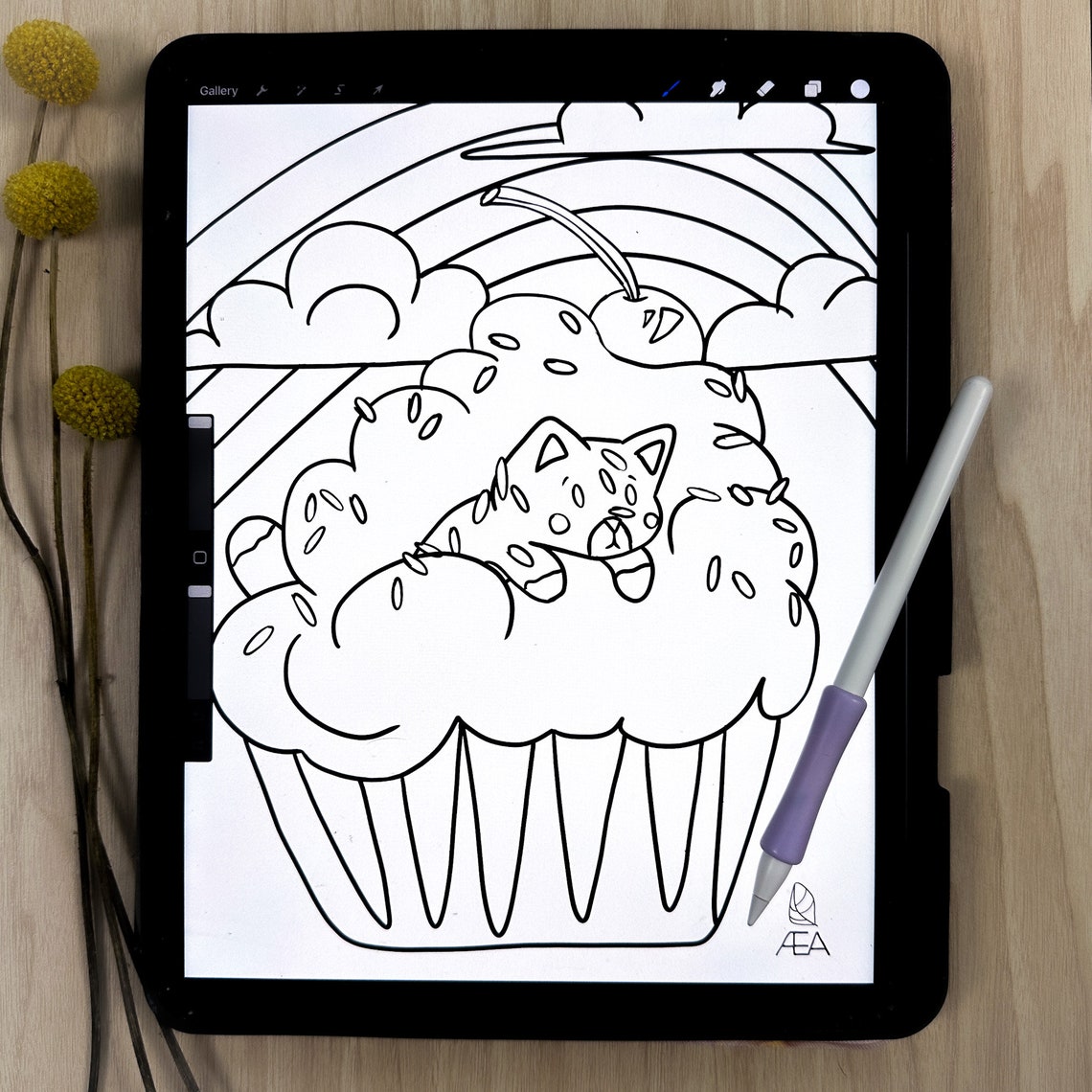 Cupcake Kitty Coloring Page Downloadable Print at Home Coloring Page