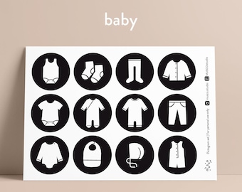 12 Baby clothes pictogram labels | Clothing icons for baby | Wardrobe organization printables graphics | Fits in IKEA HÄNGIG