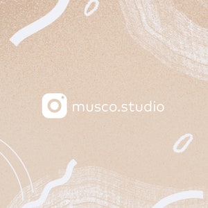 May include: A beige background with white abstract shapes and the Instagram logo and text "musco.studio".