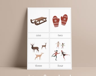 Winter Wonderland NUMBER CARDS 1-10 | Flash cards | Math | Nomenclature | Montessori | 3 Part cards | English